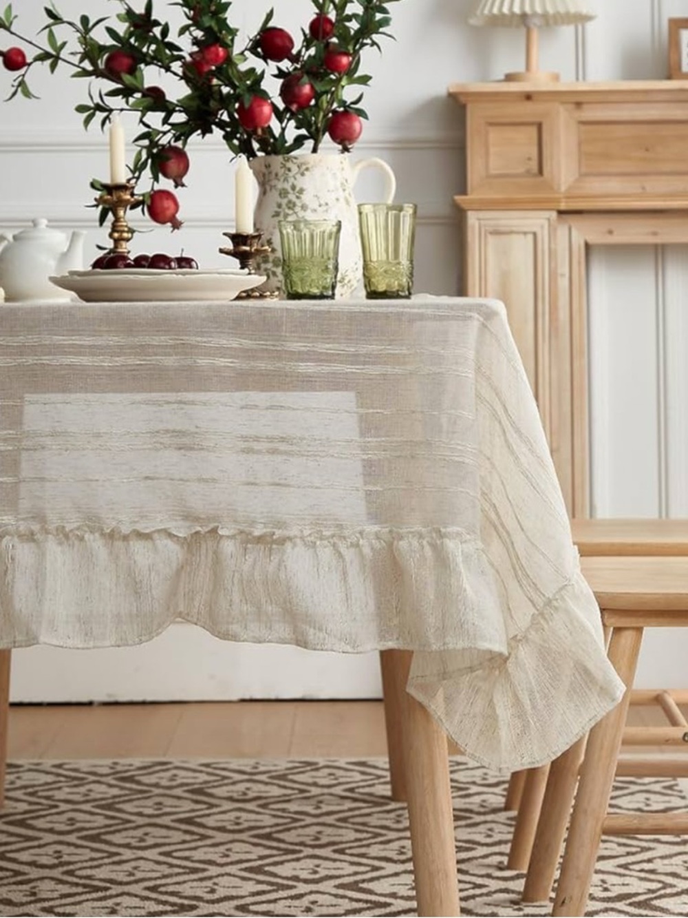 Classic Cream Ruffled Linen Tablecloth